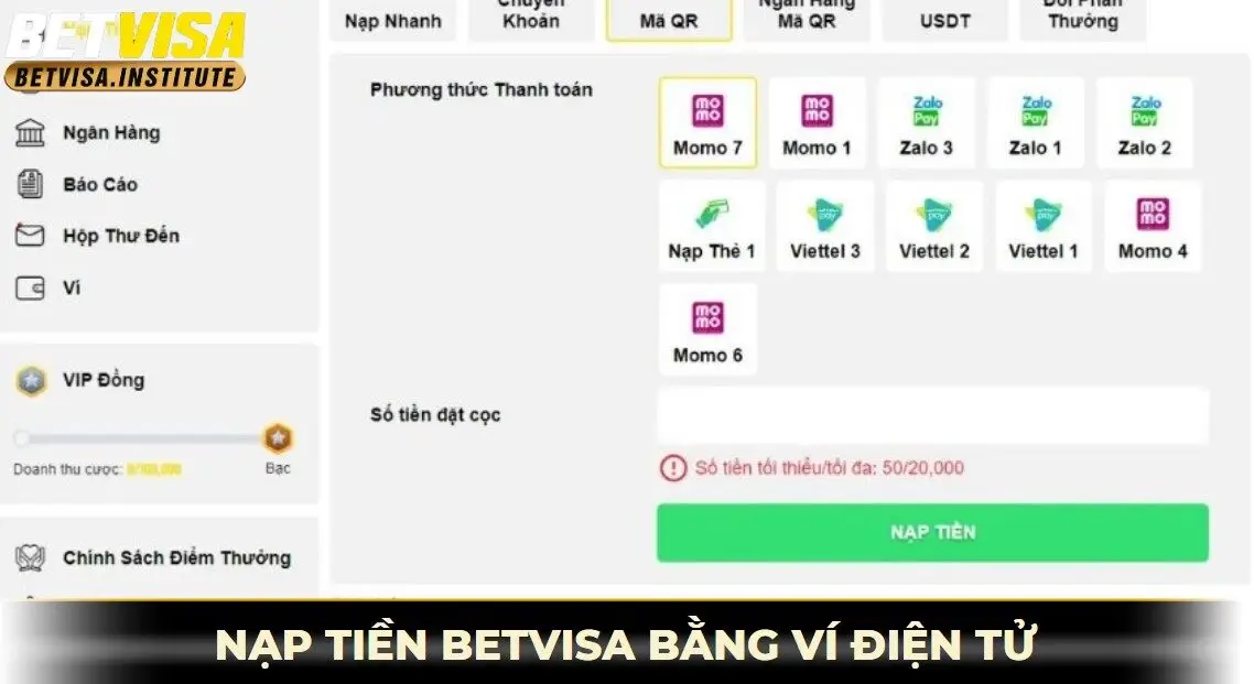 Nạp tiền betvisa bằng hình thức ví điện tử
